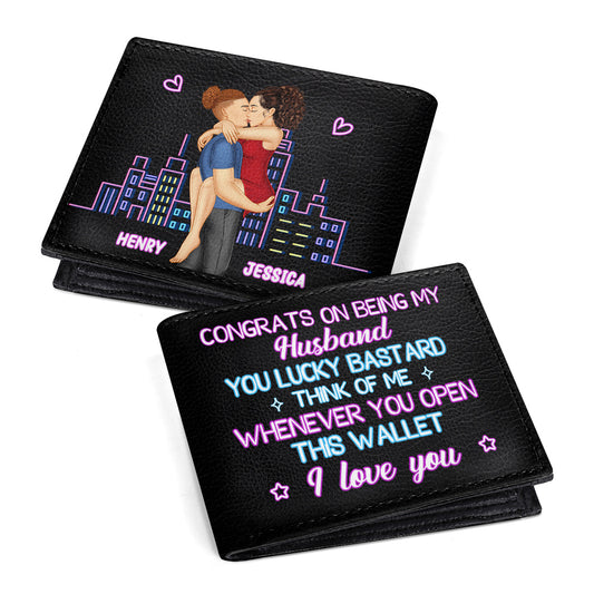 Congrats On Being My Husband - Personalized Leather Folded Wallet