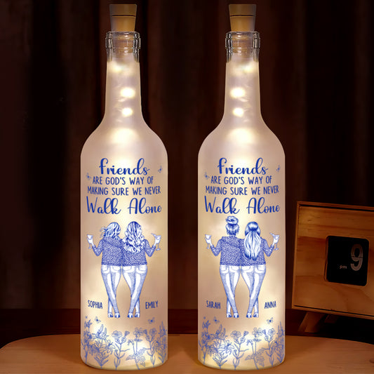 A Friend Is God's Way Of Making Sure We Never Walk Alone - Personalized Bottle Lamp