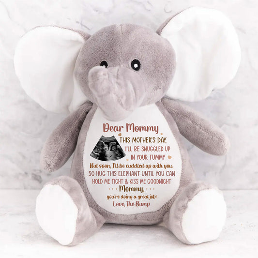 Custom Photo This Mother's Day I'll Be Snuggled Up In Your Tummy - Personalized Stuffed Elephant