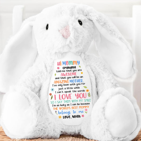 The World's Best Mommy Belongs To Me First Mom Gift - Personalized Stuffed Bunny