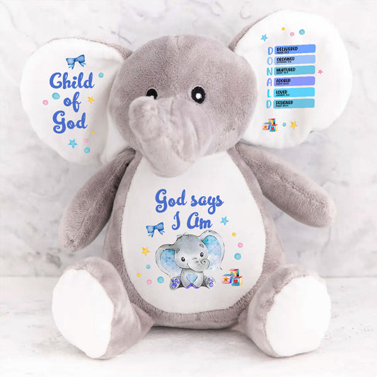 God Says I Am - Personalized Stuffed Elephant