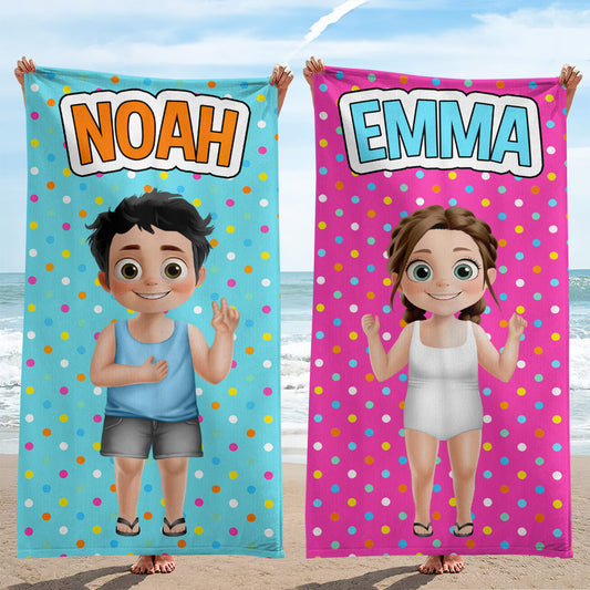 Multicolor Custom Name & Character - Personalized Beach Towel