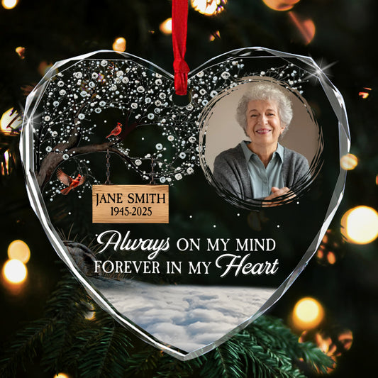 Forever In My Heart - Personalized Heart Shaped Glass Ornament