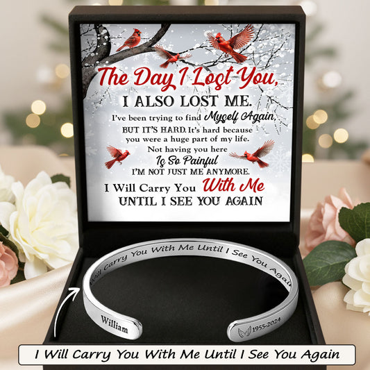 I Will Carry You With Me - Personalized Cuff Bangle Bracelet With Box