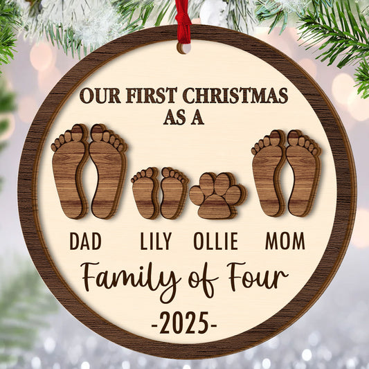 First Christmas Of The Family - Personalized 2-Layered Wooden Ornament