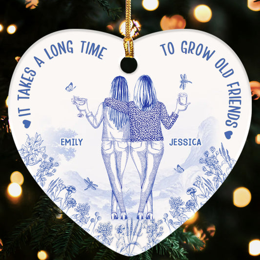 Grow Old Friends - Personalized Heart Shaped Ceramic Ornament