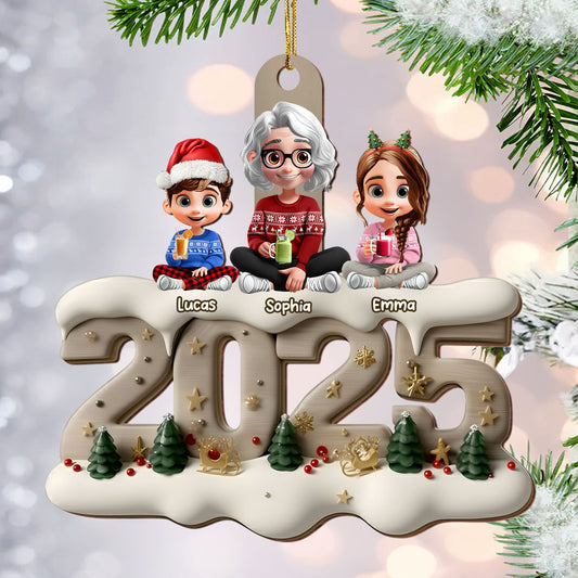 Cute Grandma & Grandkids - Personalized Custom Shape Wood Ornament Cutout & Print