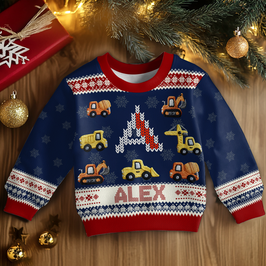Construction Machines - Personalized Kid Wool Sweater