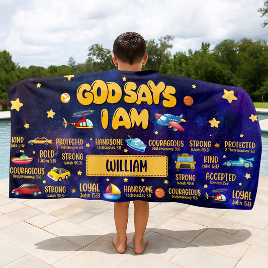 God Says I Am - Personalized Beach Towel