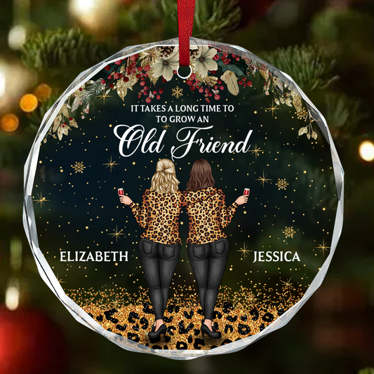 Old Friend Heart - Personalized Round Shaped Glass Ornament