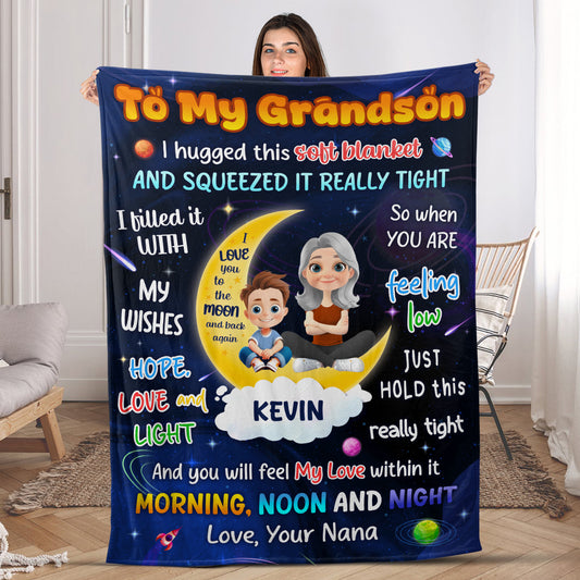 I Love You To The Moon And Back Again - Personalized Fleece Blanket