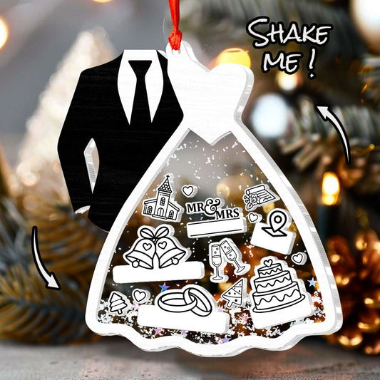 First Christmas Bride & Groom - Personalized 3 Layered Christmas Shaker Ornament