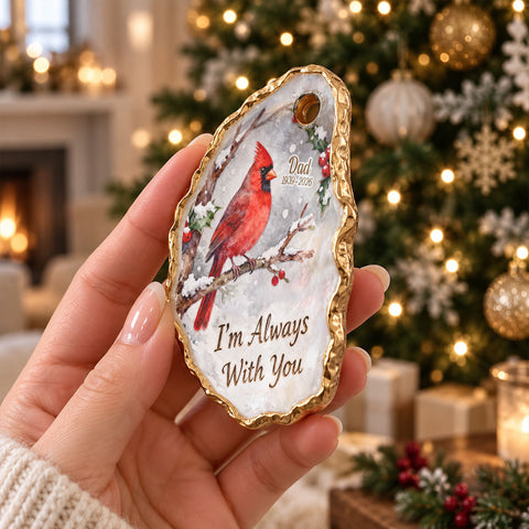 Cardinal & Red Berries Oyster Shell - Personalized Oyster Shell Ornament
