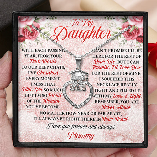 I Love You Forever And Always - Personalized Grad Cap Heart Necklace With Box&Card