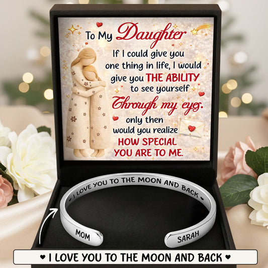I Love You To The Moon And Back - Personalized Cuff Bangle Bracelet With Box