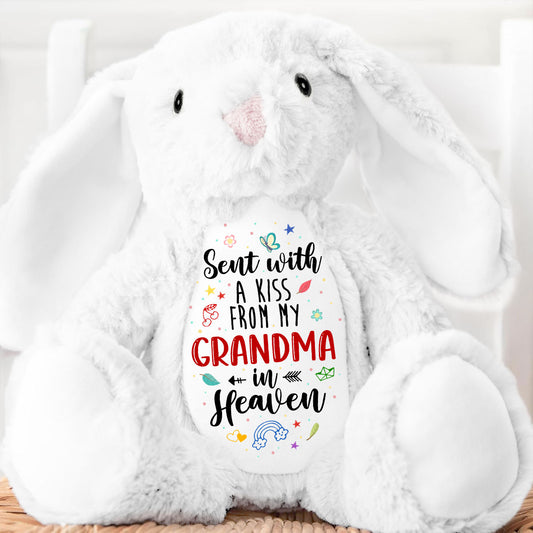 Sent With A Kiss From My Grandma In Heaven - Personalized Stuffed Bunny