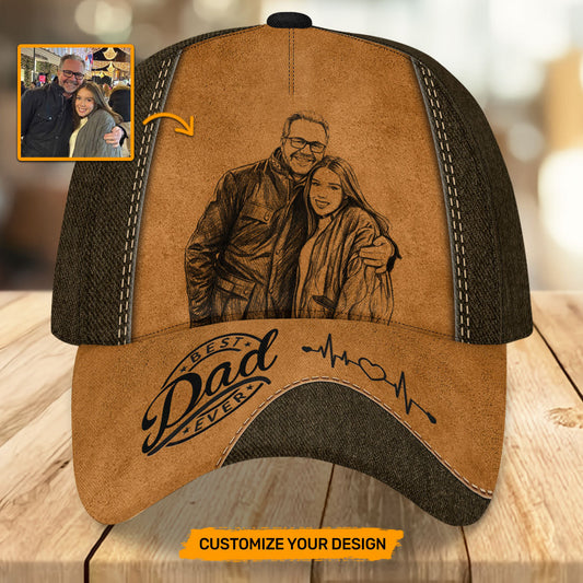 Custom Photo Pencil Sketch Best Dad Ever - Personalized Classic Cap