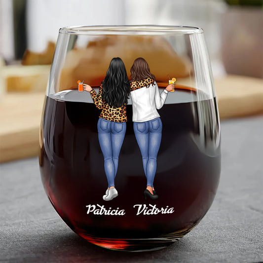 Because Of You I Laugh A Little Harder - Personalized Stemless Wine Glass