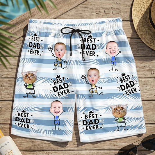 Best Dad Ever Striped Pattern - Personalized Beach Shorts