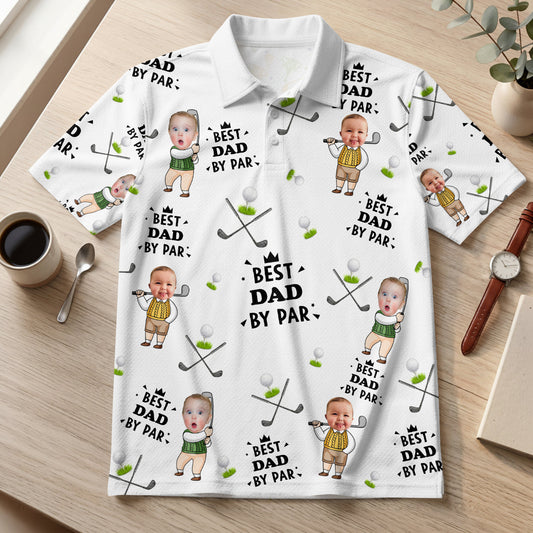 Custom Photo Best Dad By Par Funny Kid - Personalized Polo Shirt
