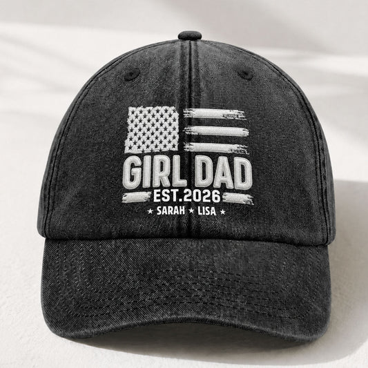 Girl Dad Est 2026 - Personalized Vintage Washed Denim Cap