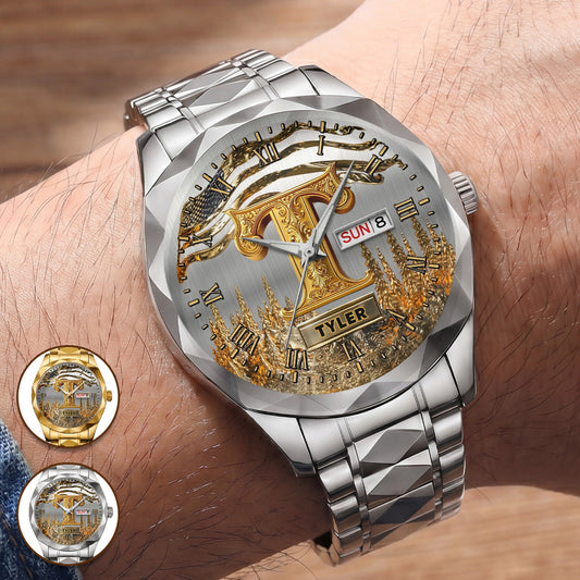 Name Initial Alphabet - Personalized Men's Wrist Watch