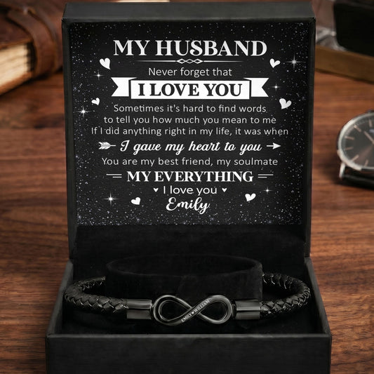 My Soulmate And My Everything - Personalized Men's Infinity Bracelet With Gift Box & Card