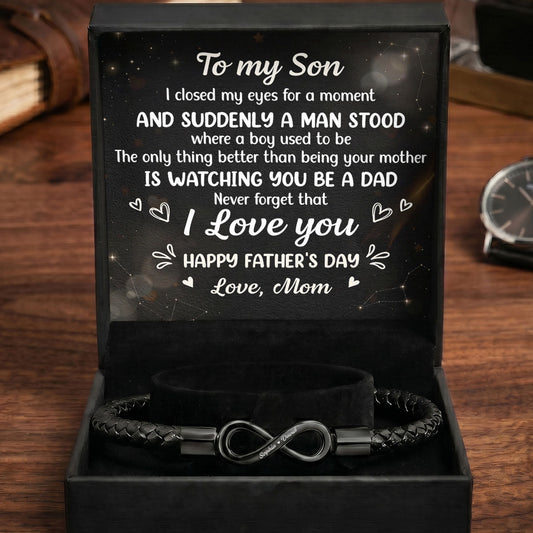 Never Forget That I Love You - Personalized Men's Infinity Bracelet With Gift Box & Card