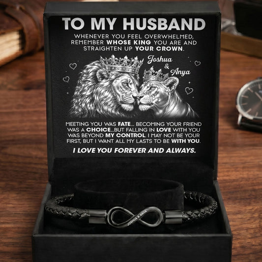 To My King - Personalized Men's Infinity Bracelet With Gift Box & Card