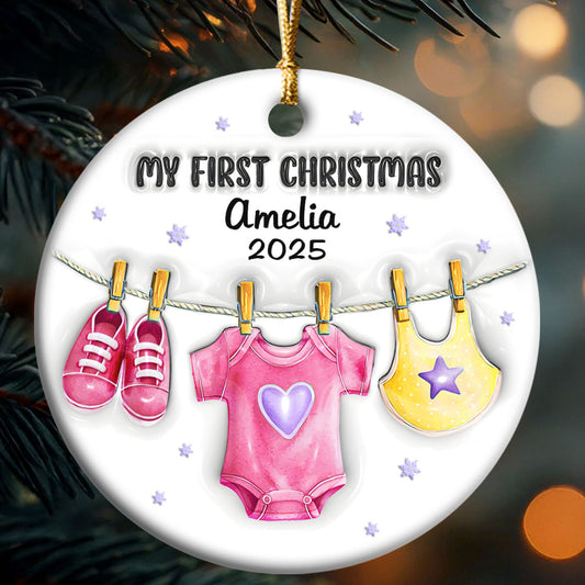 Baby's First Christmas Memory - Personalized Round Shaped Ceramic Ornament