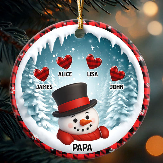 Snowy Grandma And Grandkid Hearts - Personalized Round Shaped Ceramic Ornament