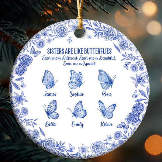 Sisters Are Like Butterflies - Personalized Round Shaped Ceramic Ornament