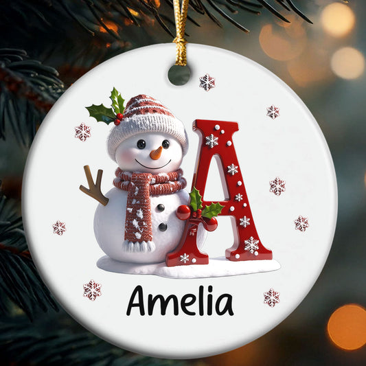 Snowman Merry Christmas - Personalized Round Shaped Ceramic Ornament