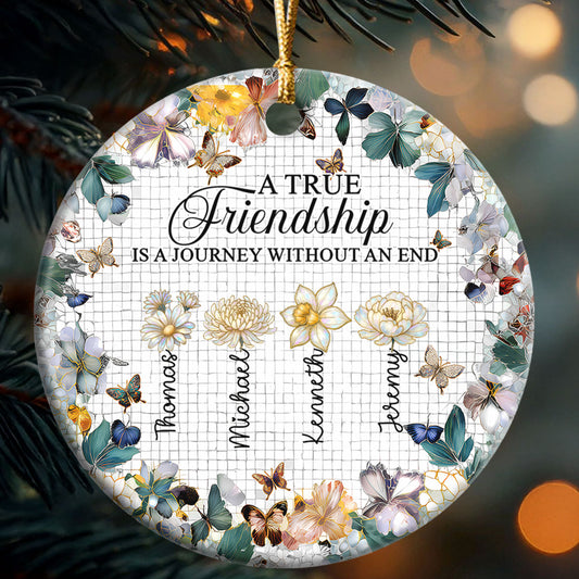 Sisters Are Different Flowers From The Same Garden - Personalized Round Shaped Ceramic Ornament
