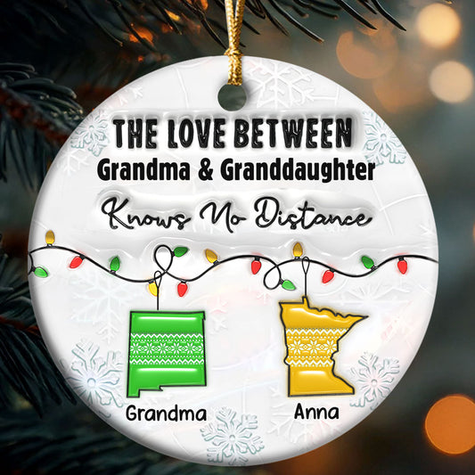 Love Between Grandma & Granddaughter Knows No Distance - Personalized Round Shaped Ceramic Ornament