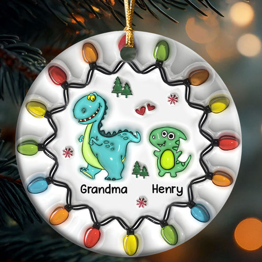Grandma & Me Dino Adventure - Personalized Round Shaped Ceramic Ornament