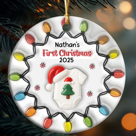 Baby Joy Christmas - Personalized Round Shaped Ceramic Ornament