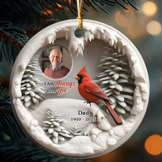Cardinal In Winter - Personalized Round Shaped Ceramic Ornament