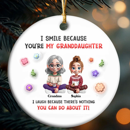 I Smile Because You’re My Granddaughter - Personalized Round Shaped Ceramic Ornament
