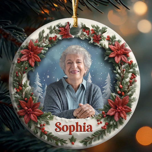 Photo Memory Christmas - Personalized Round Shaped Ceramic Ornament