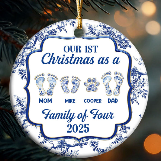 First Christmas Family  - Personalized Round Shaped Ceramic Ornament
