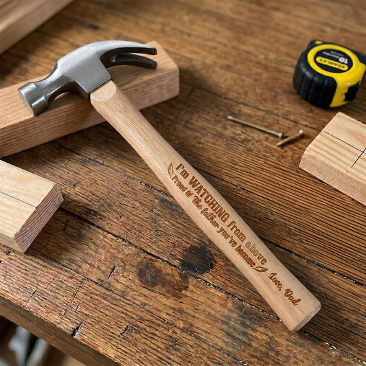 I’m Watching From Above, Proud Of The Dad You’ve Become - Personalized Wooden Hammer