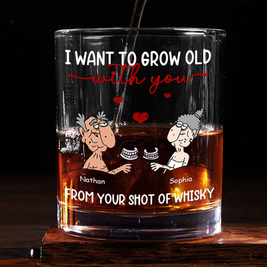 I Want To Grow Old With You - Personalized Round Whiskey Glass