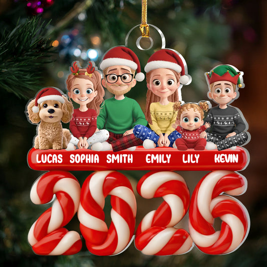 Family Candy Cane - Personalized 1-Layer Acrylic Ornament