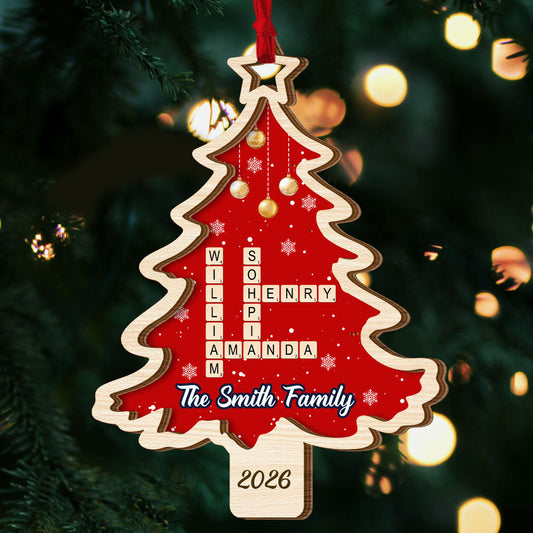 Christmas Tree Family Bestie Crossword - Personalized 2-Layered Wooden Ornament