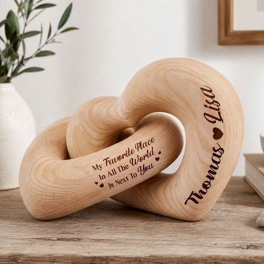 My Favorite Place In All The World Is Next To You - Personalized Interlocking Wooden Hearts