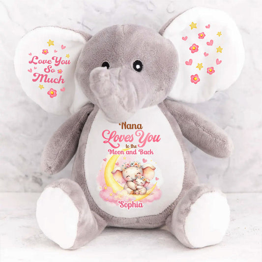 Grandma And Grandchild Moon Love - Personalized Stuffed Elephant
