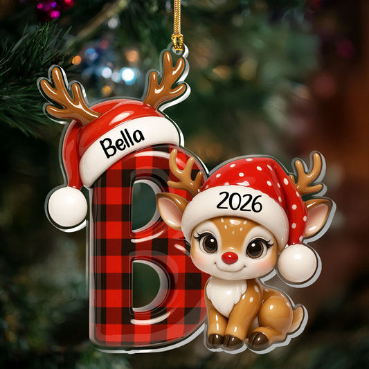 Festive Adorable Reindeer Christmas Alphabet - Personalized 1-Layer Acrylic Ornament