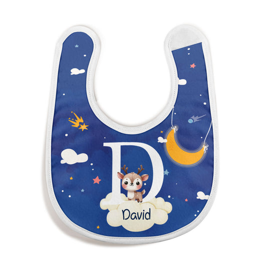 Star Cloud Cute Forest Animal Initial Name - Personalized Baby Bib