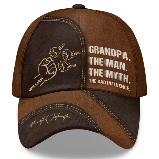 Grandpa The Man The Myth The Bad Influence Custom With Grandkids' Names - Personalized Classic Cap